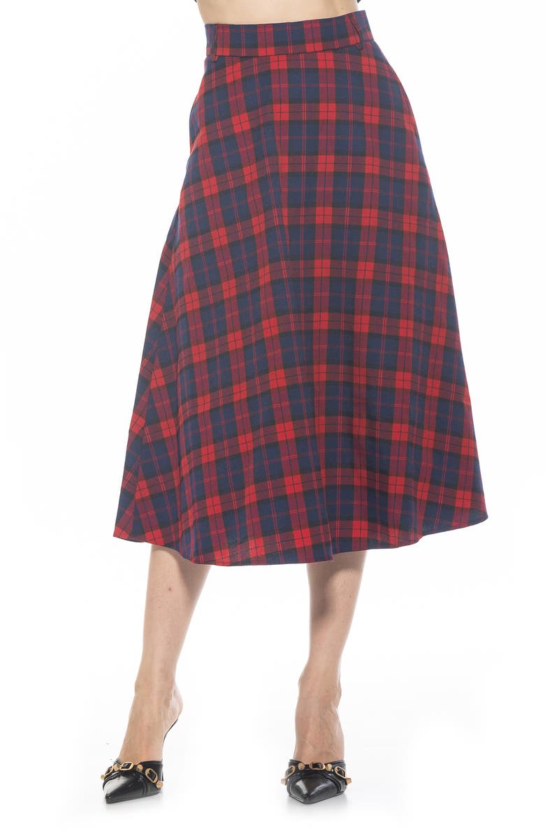 Alexia Admor Leonie Plaid A-Line Skirt, Main, color, Red Plaid