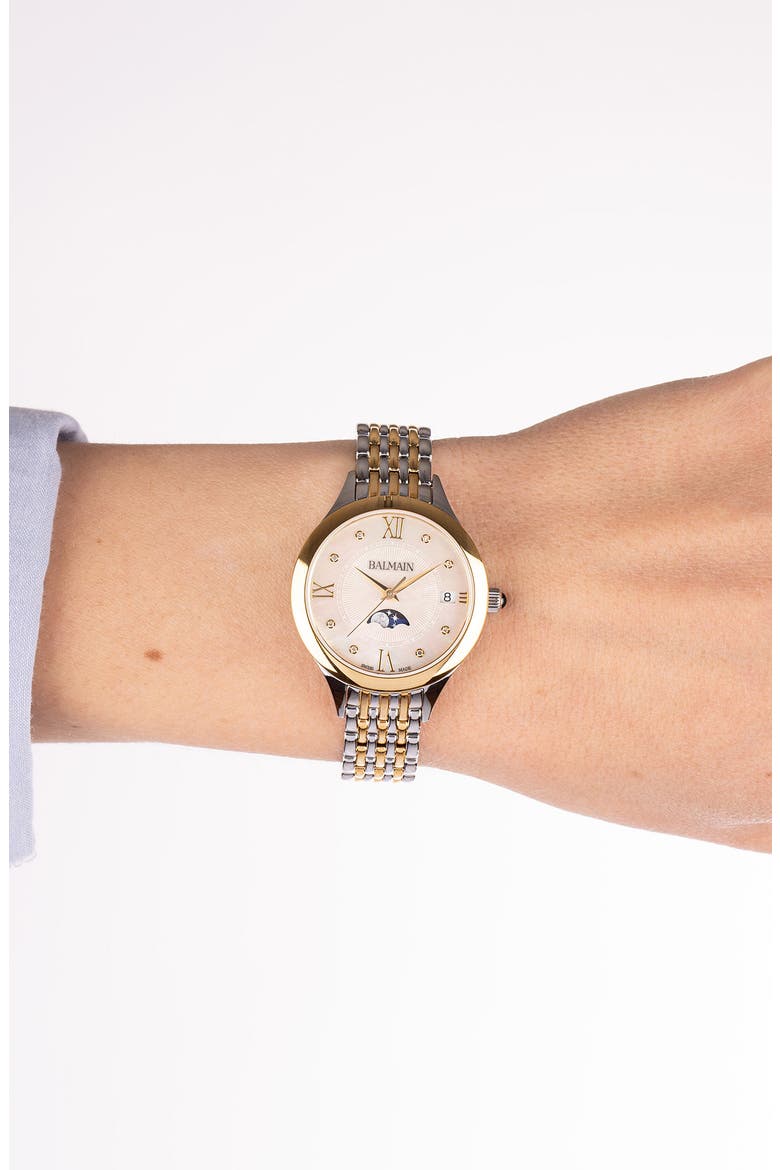 Two-Tone Diamond Moon Phase Bracelet Watch, 31mm, Alternate, color, STAINLESS STEEL/YELLOW/ PVD COATING