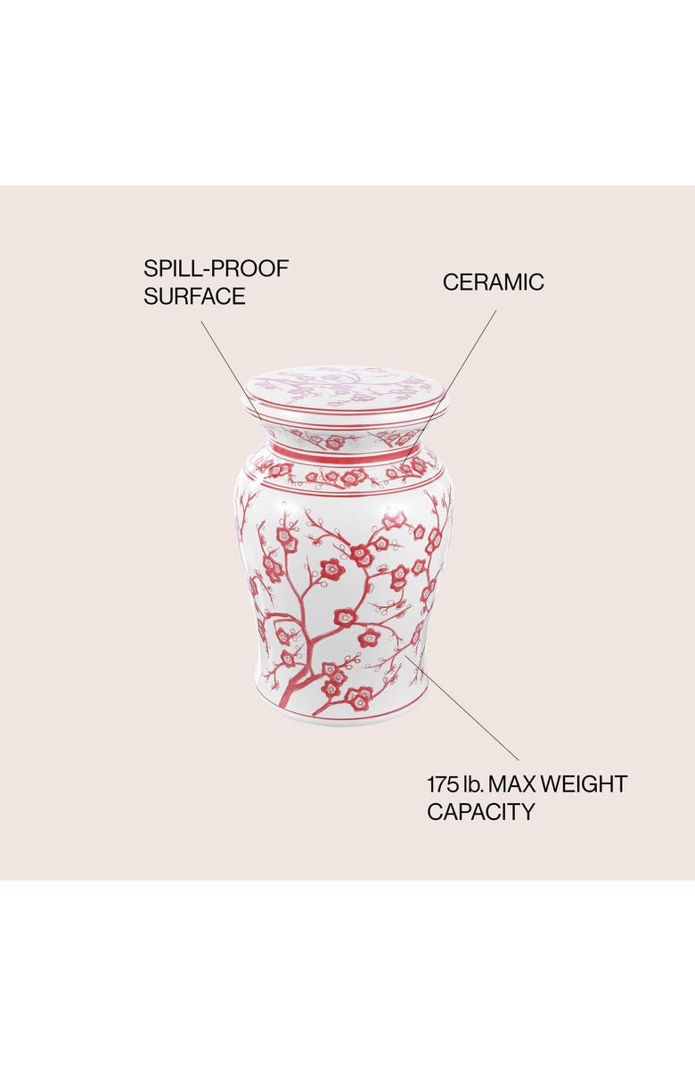 JONATHAN Y Cherry Blossom 17.75" Ceramic Garden Stool, Alternate, color, White/Red