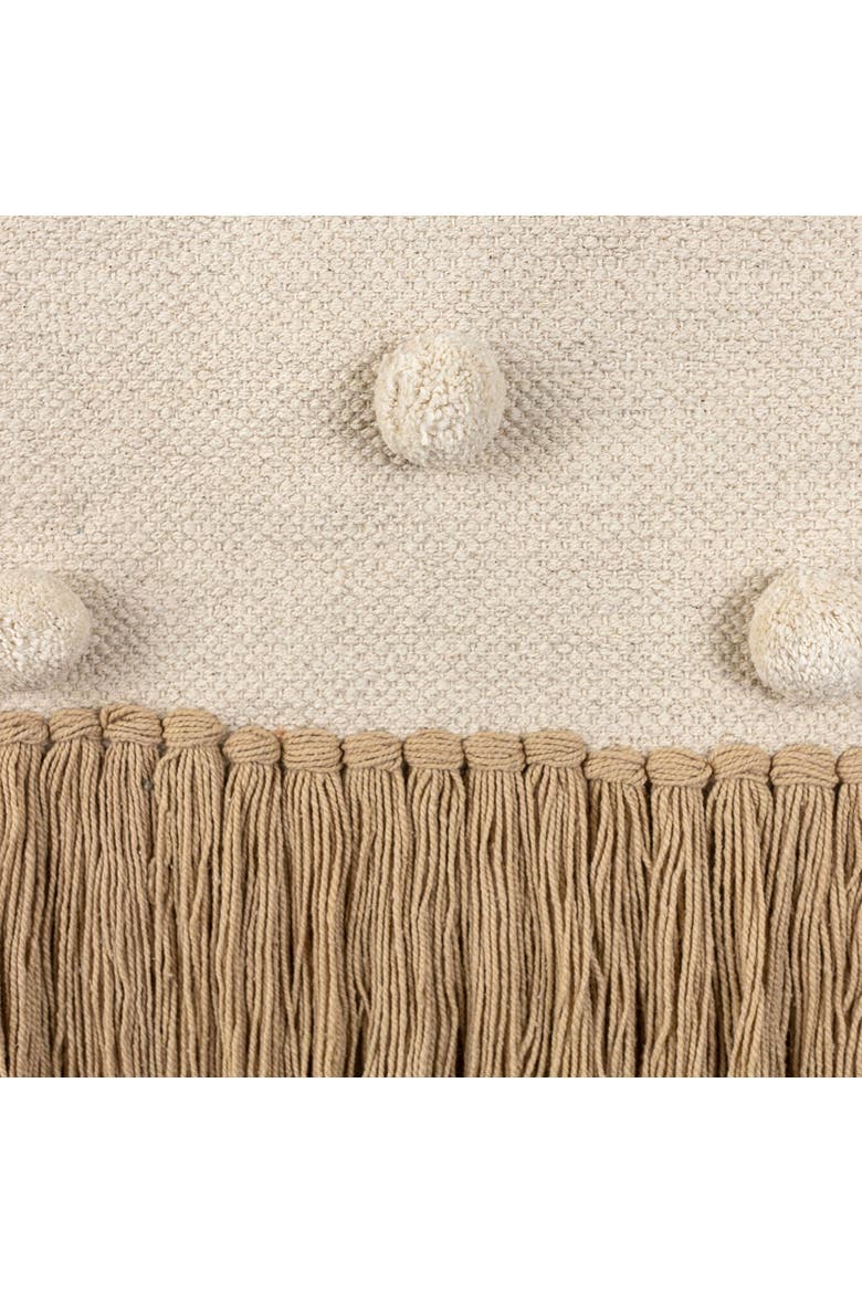 Hand Woven with Poms and Fringe Wall Art Cotton & Wood Dowel, Alternate, color, White