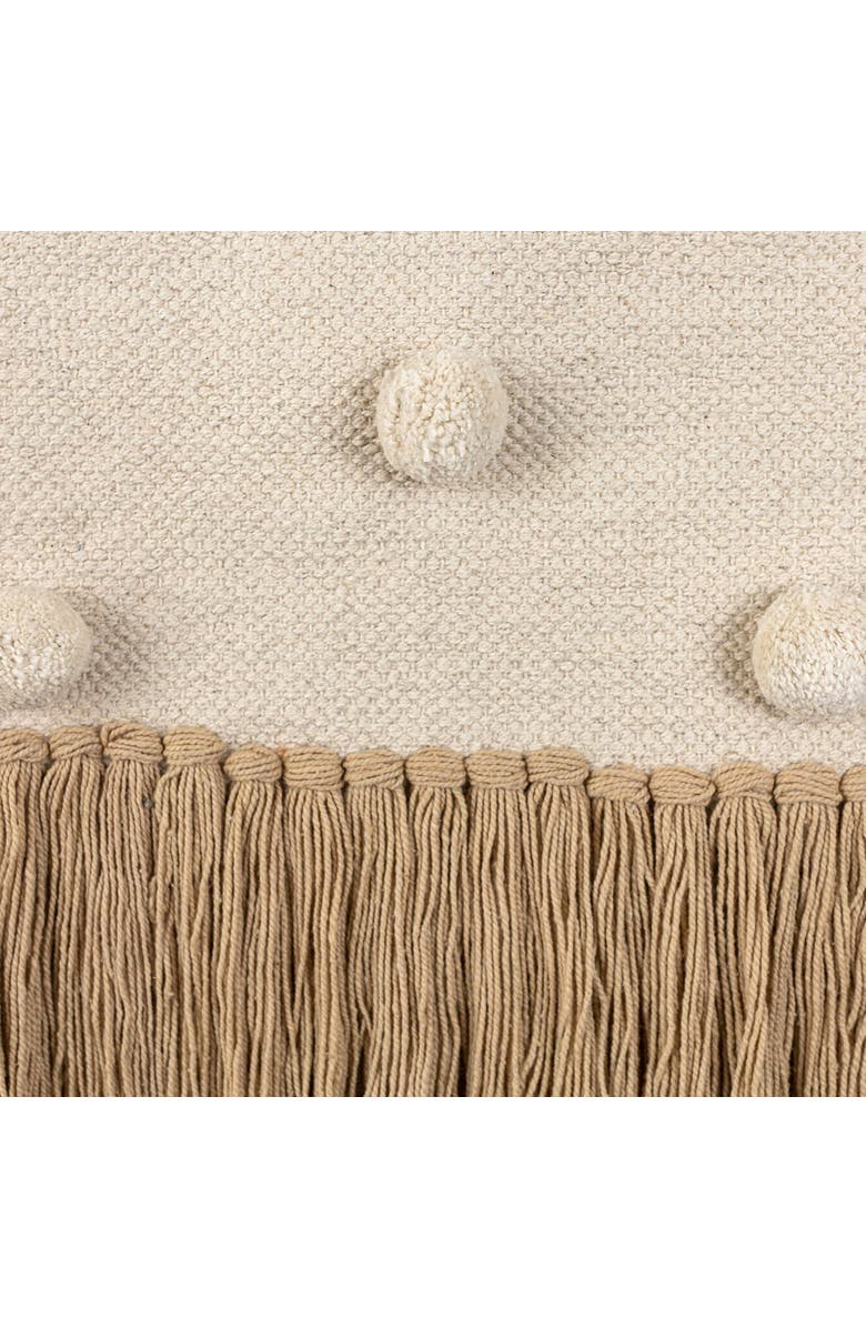 Foreside Home and Garden Hand Woven with Poms and Fringe Wall Art Cotton & Wood Dowel, Alternate, color, White