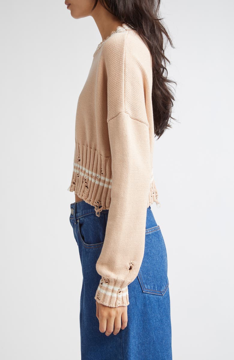 Marni Mending Logo Distressed Cotton Crewneck Sweater, Alternate, color, 00W35 Sand Storm