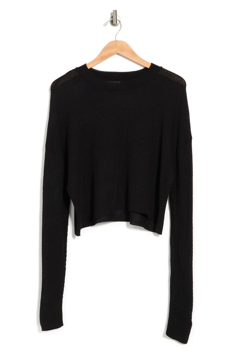 Textured Crew Neck Cropped Sweater, Alternate, color, BLACK