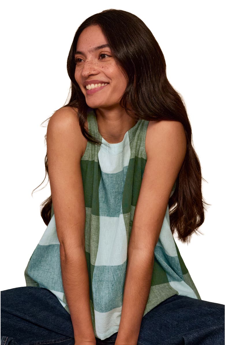 Celtic & Co. Sleeveless Pleat Back Cotton Blouse, Alternate, color, Green Multi Check