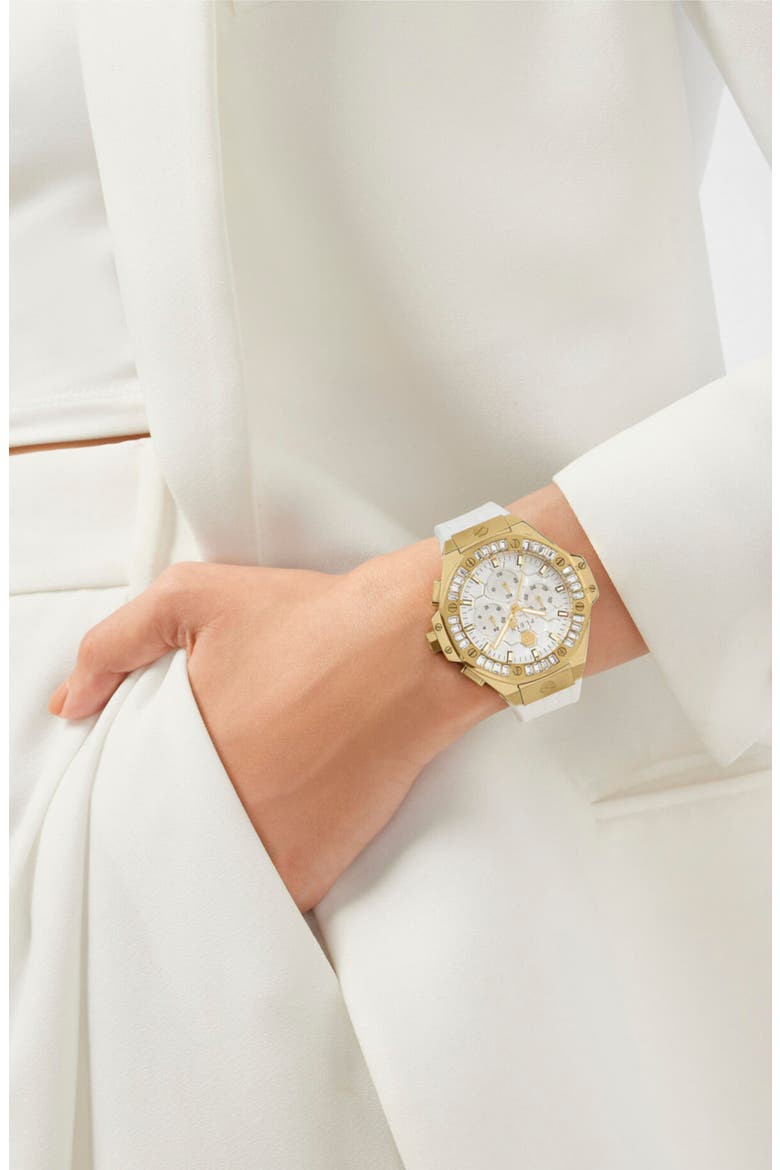 Royal Chronograph Silicone Strap Watch, 42mm, Alternate, color, IP YELLOW GOLD