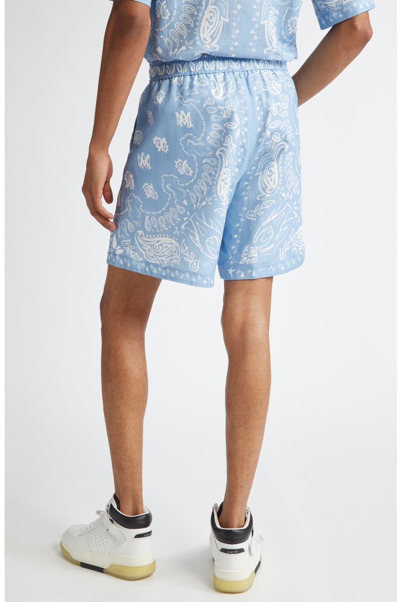 Watercolor Bandana Linen & Cotton Shorts, Alternate, color, CERULEAN