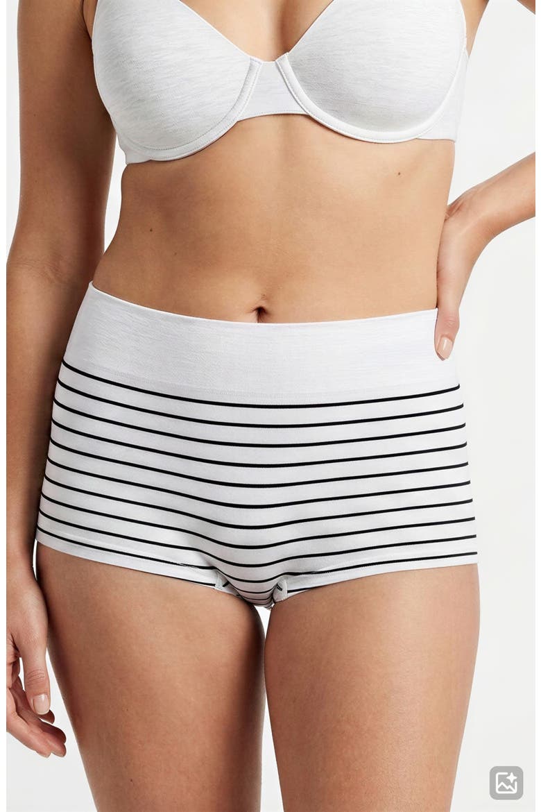 5-Pack Cotton Comfort Seamless Boyshorts, Alternate, color, WHITE STRIPE PACK