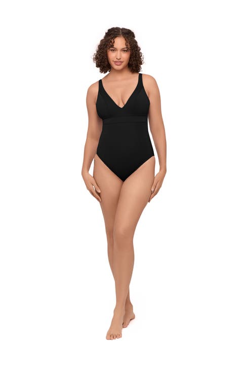 Supportive and Sculpting Banded Plunge V-Neck One-Piece Swimsuit