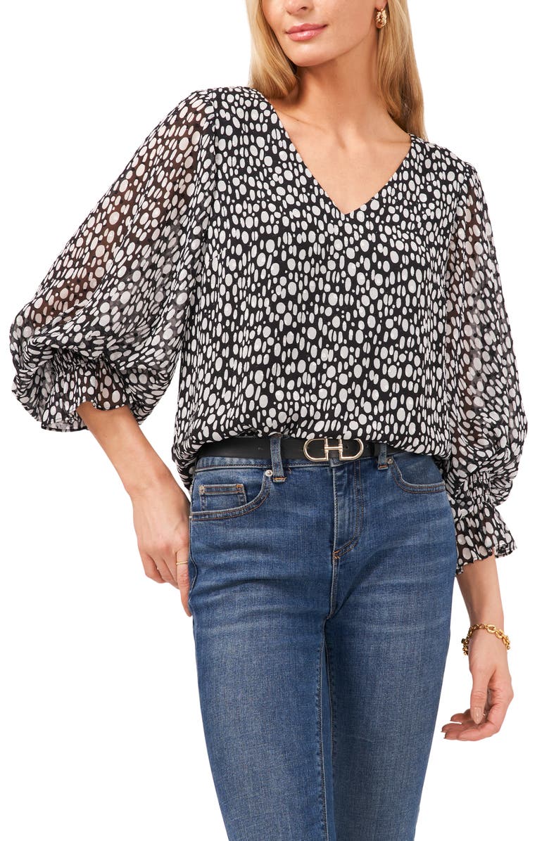 Vince Camuto Bubble Sleeve Dot Print Blouse, Main, color, 