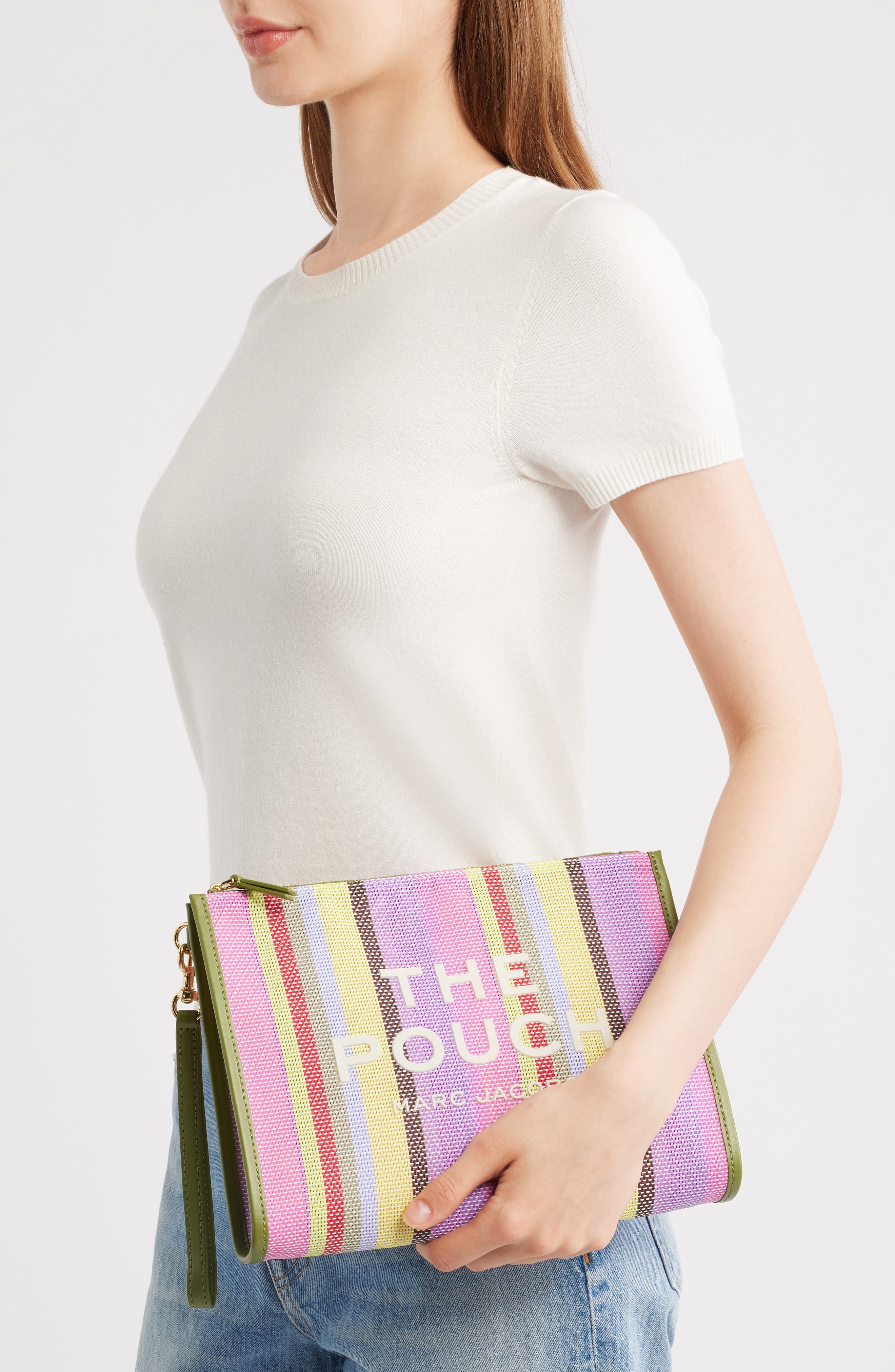 Marc Jacobs The Large Stripe Mesh Pouch, Alternate, color, Purple Multi