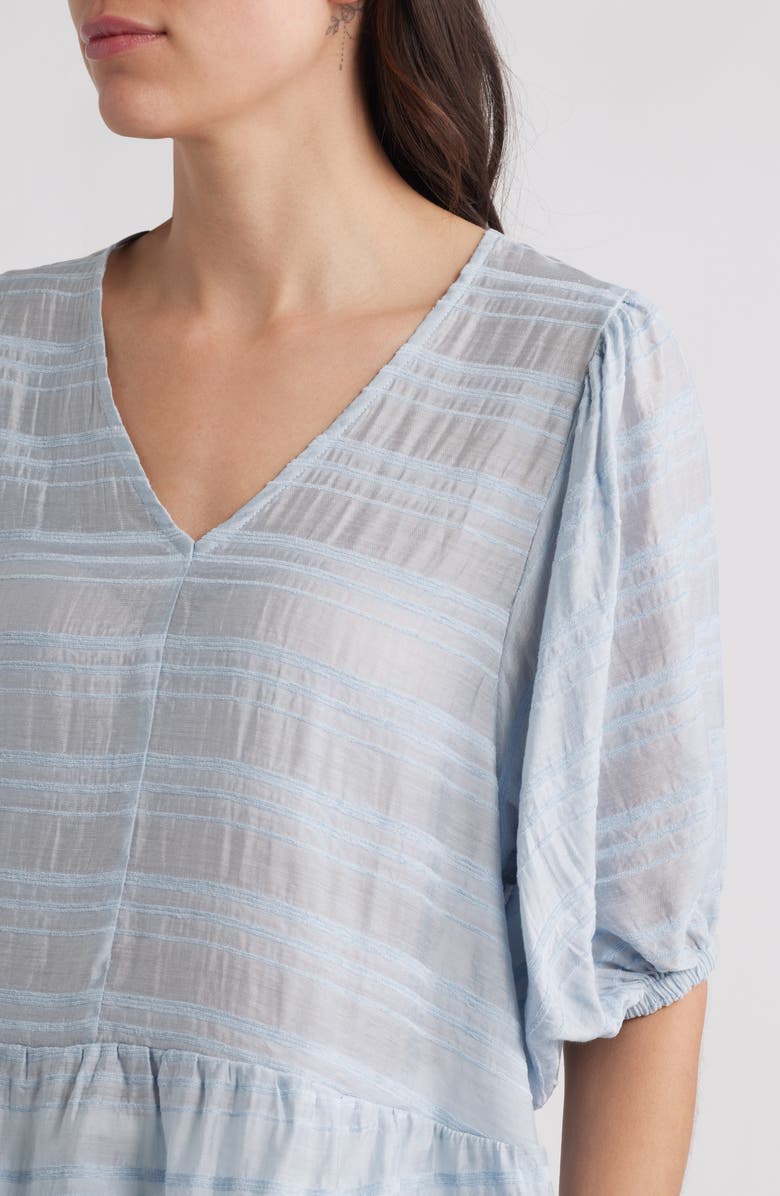 Bobeau Stripe Ruffle Hem Balloon Sleeve Top, Alternate, color, Blue