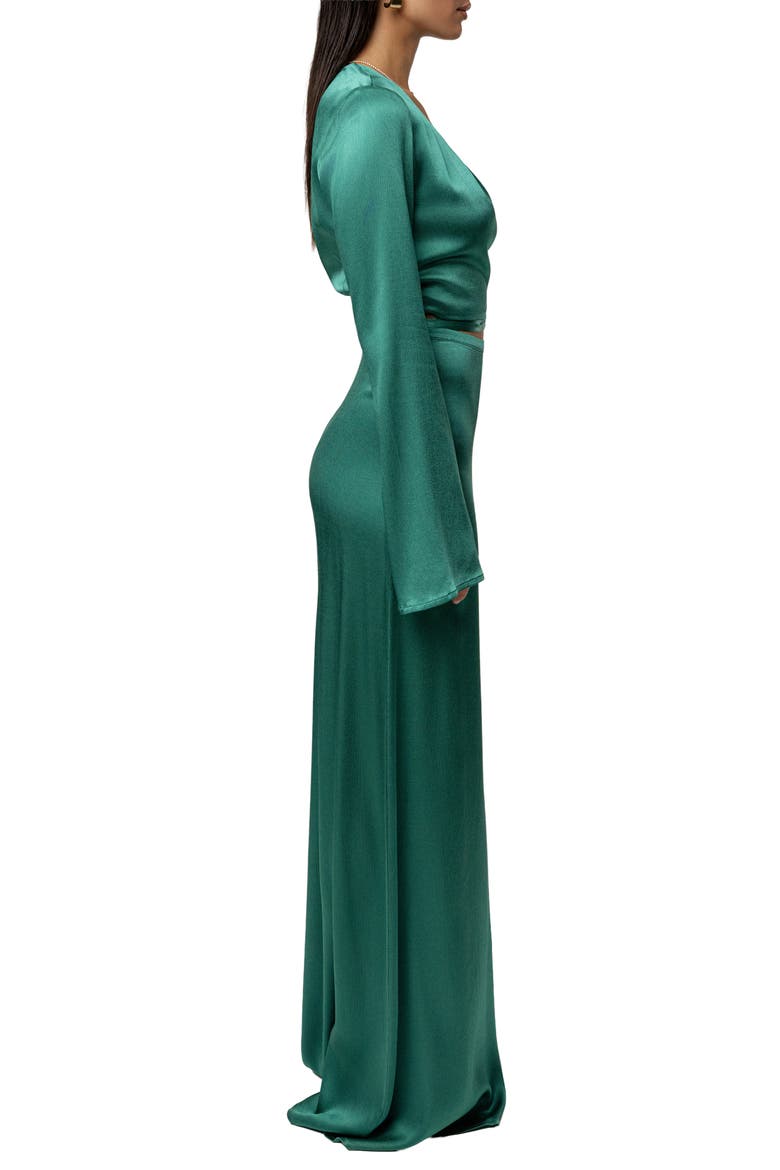 Golden Eve Satin Long Sleeve Top & Maxi Skirt Set, Alternate, color, GREEN