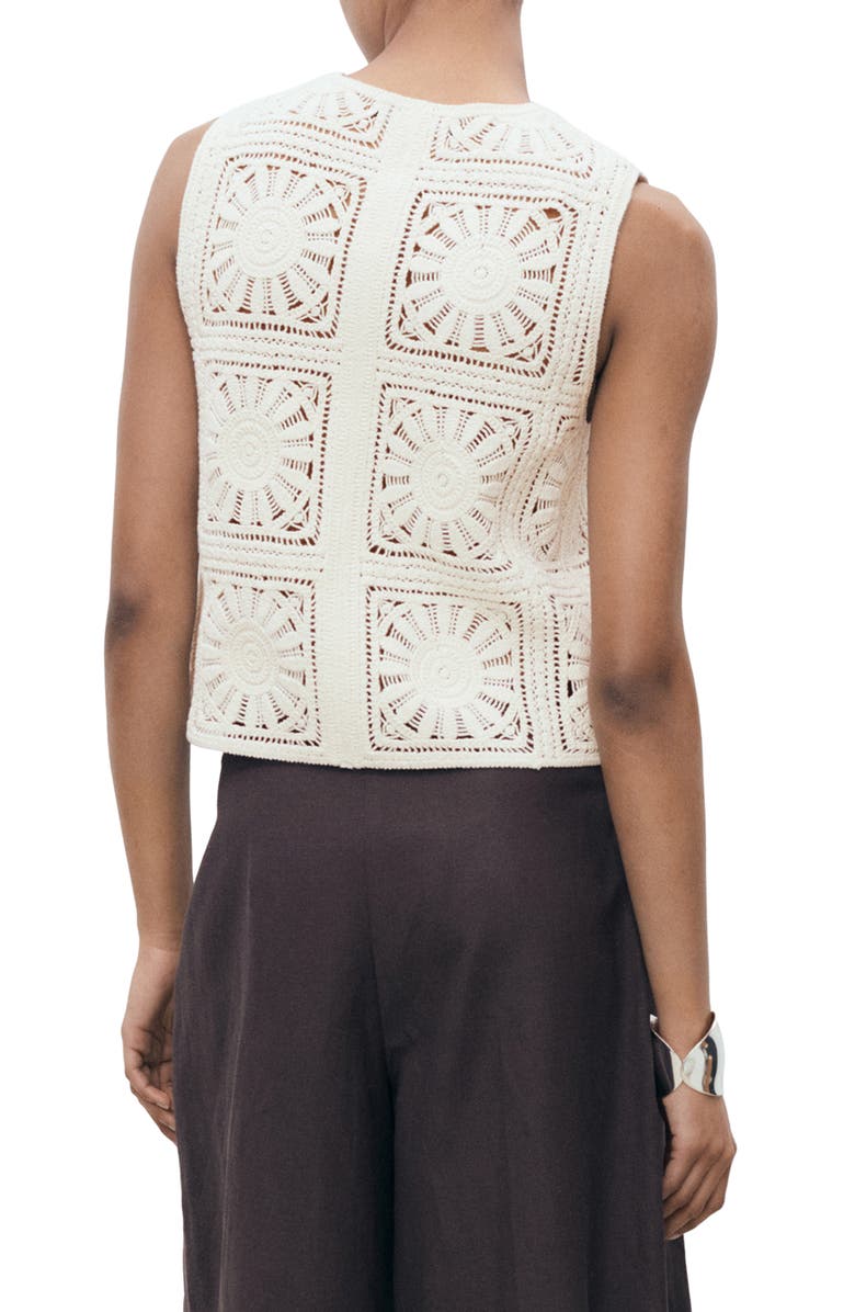 MANGO Open Stitch Button Up Waistcoat, Alternate, color, Ecru