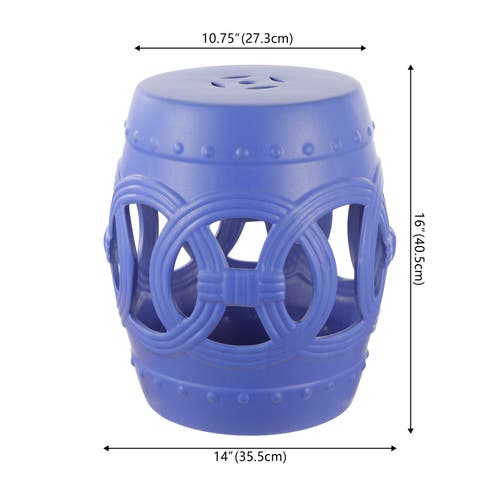 Jonathan Y Lucky Coins 16" Chinese Ceramic Drum Garden Stool In Matte Blue