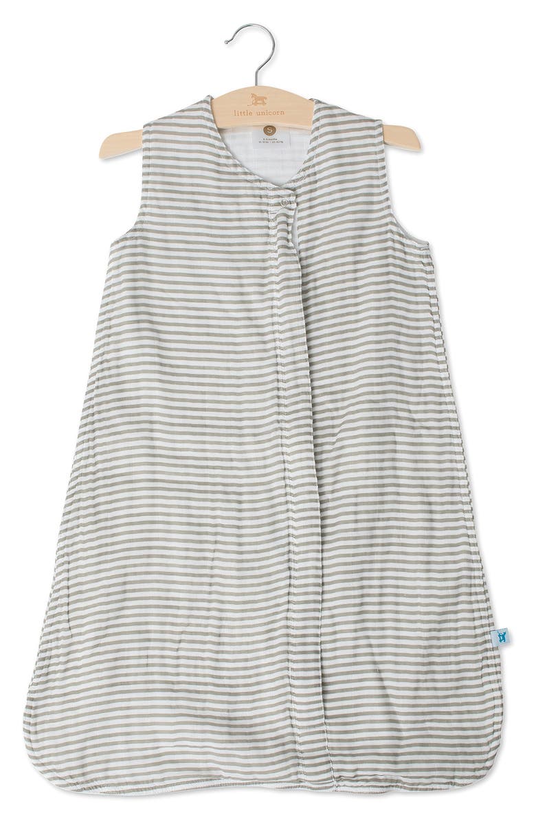 little unicorn Cotton Muslin Wearable Blanket, Main, color, Grey Stripe