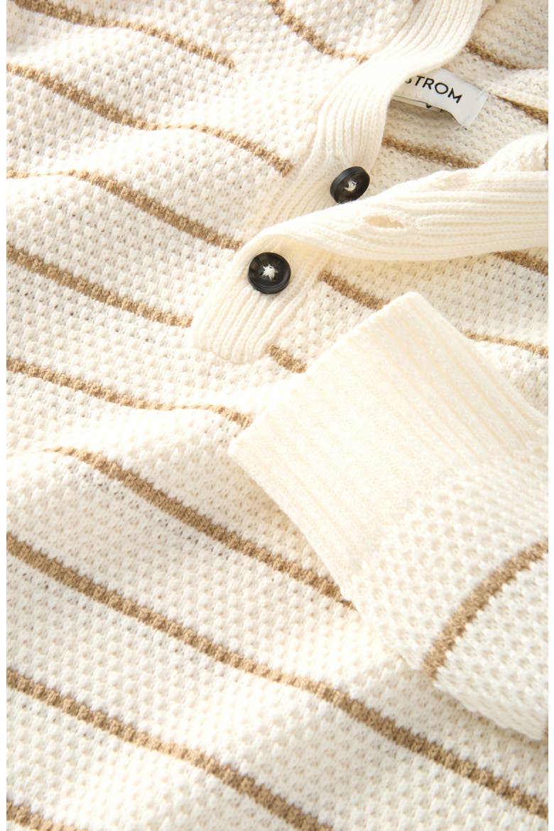 Kids' Hooded Henley Sweater, Alternate, color, IVORY EGRET-TAN LEGACY STRIPE