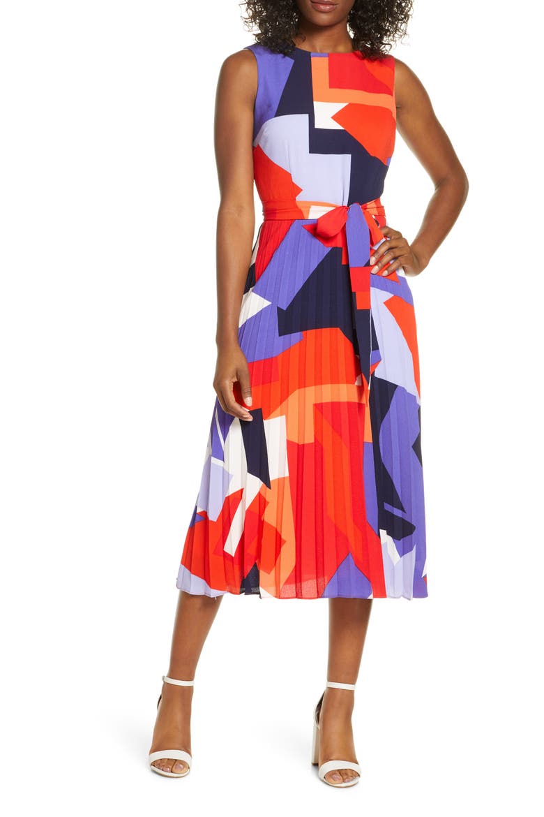 Sleeveless Fit & Flare Midi Dress, Main, color, RED MULTI