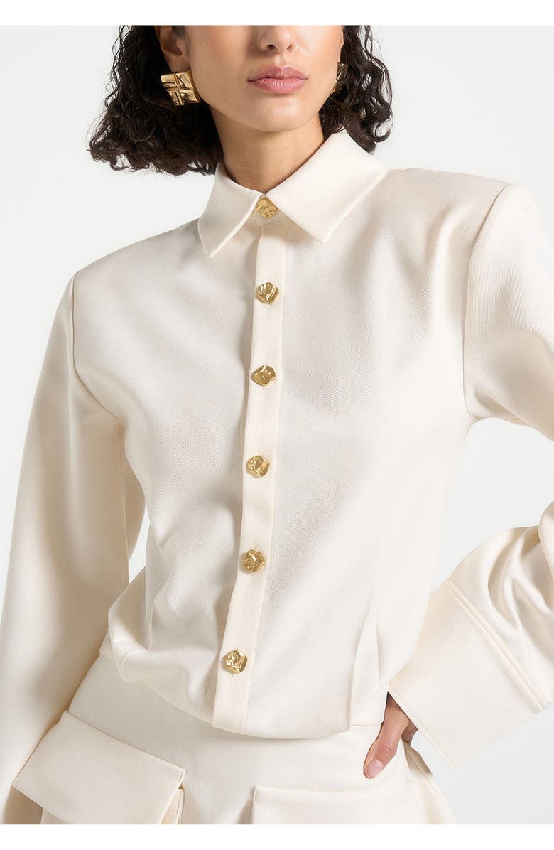 Manière De Voir Laure Cargo Shirt Mini Dress, Alternate, color, Cream