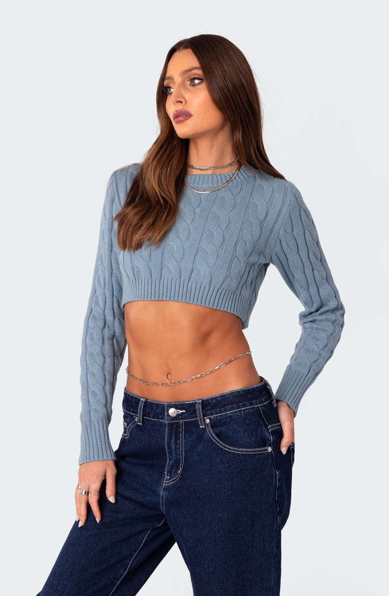 EDIKTED Raina Open Back Cable Knit Crop Sweater, Alternate, color,