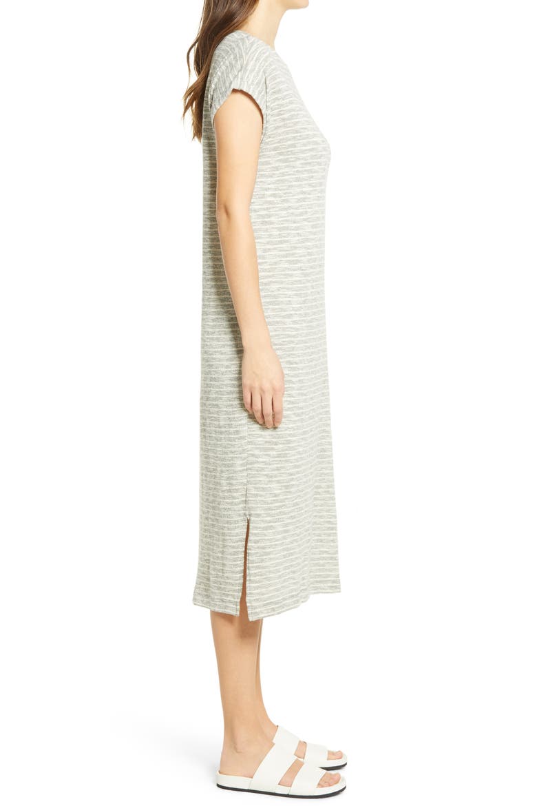 Roll Sleeve T-Shirt Dress, Alternate, color, GREEN- WHITE COMBO