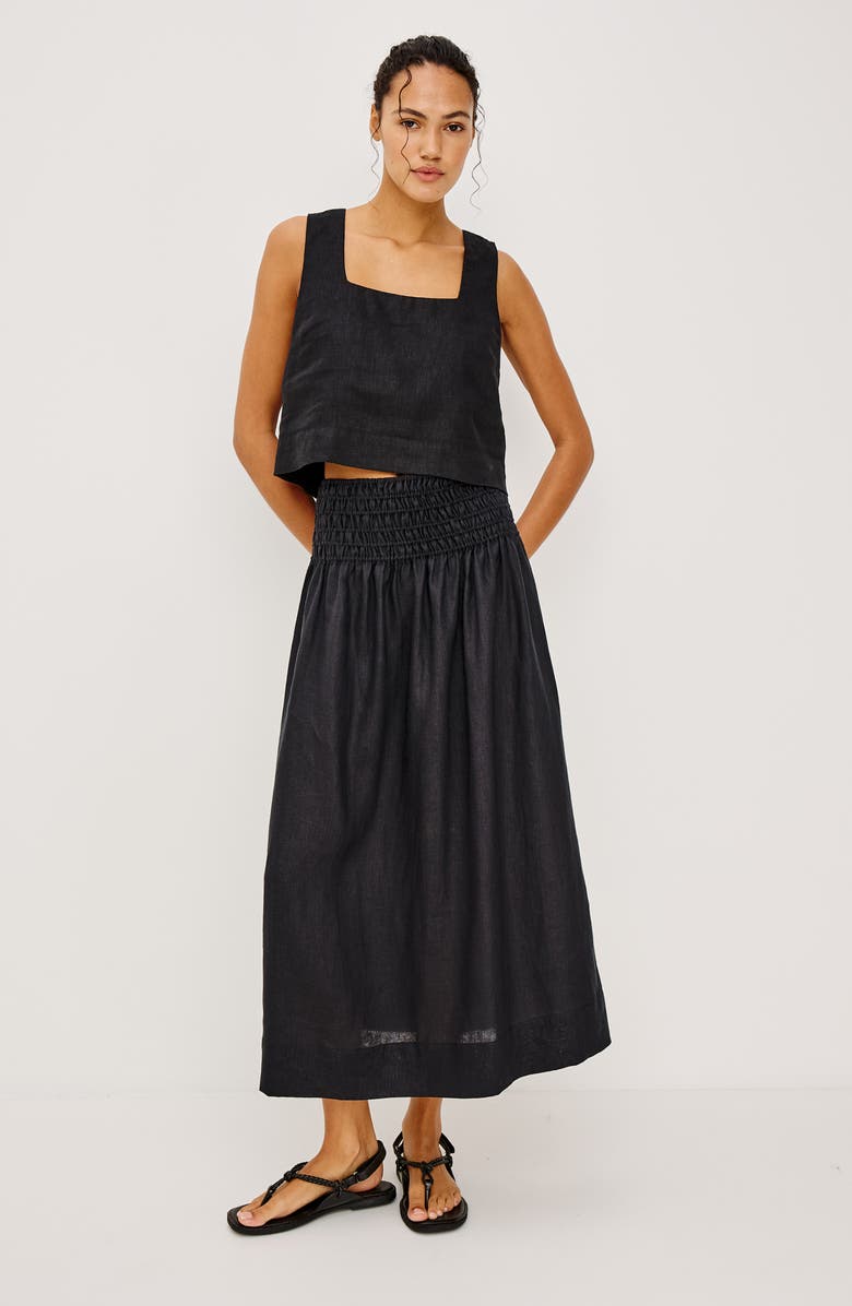 Rails Alessa Smock Waist Linen Skirt, Alternate, color, Black Linen