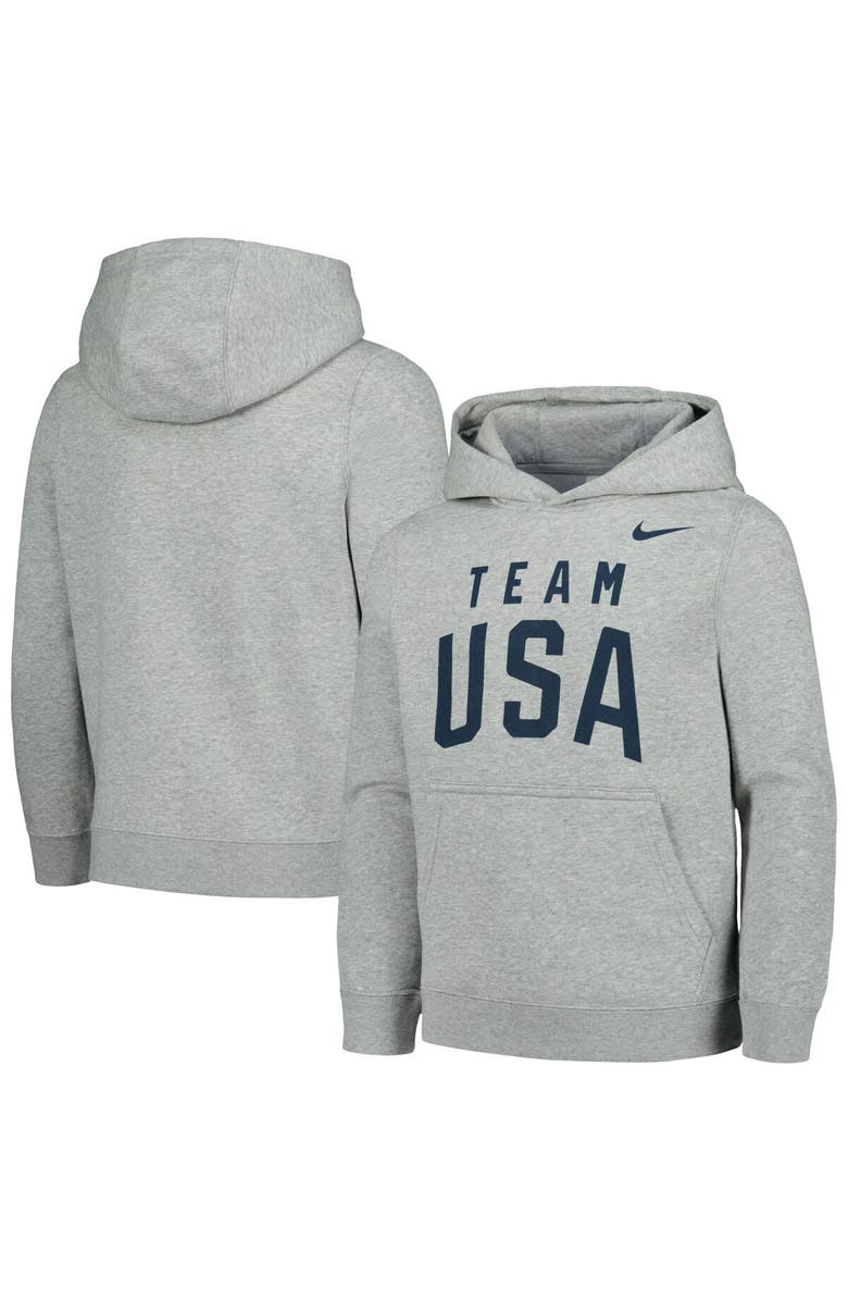 Nike Youth Nike Gray Team USA Club Fleece Pullover Hoodie, Main, color,
