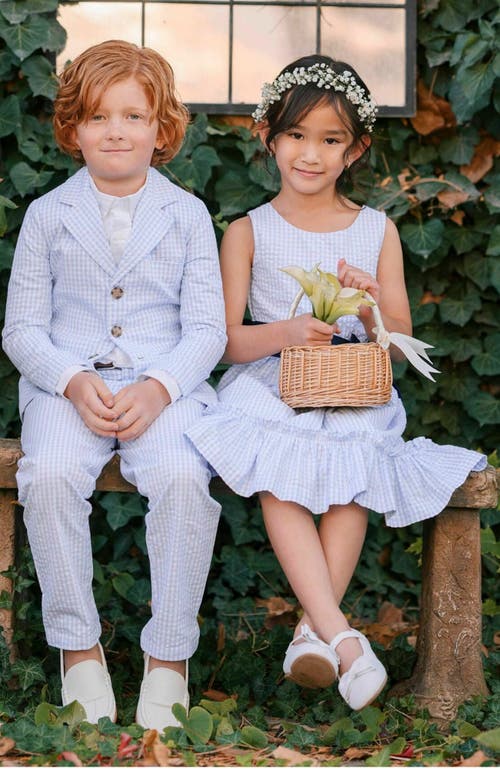 Hope & Henry Boys' Organic Seersucker Suit Jacket, Kids In Classic Blue Gingham