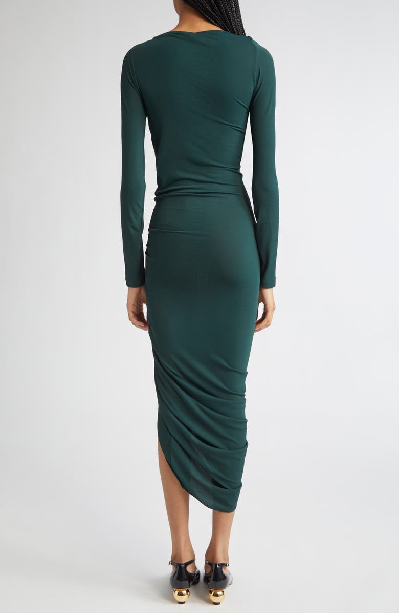 FERRAGAMO Side Ruched Asymmetric Long Sleeve Jersey Dress, Alternate, color, Moss