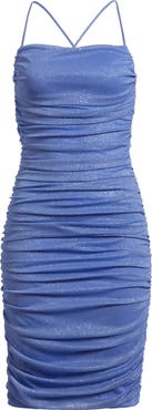 Jump Apparel Glitter Ruched Lace Back Body-Con Dress