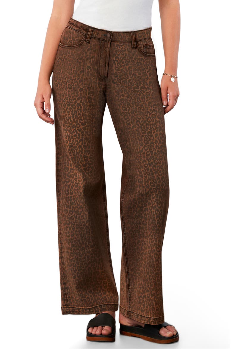 Animal Print Straight Leg Jeans, Main, color, BROWN LEOPARD