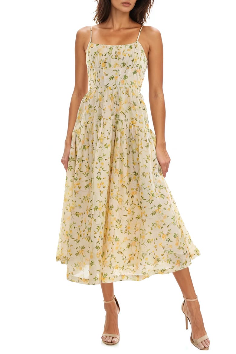 Floral Midi Dress, Main, color, CREAM/ YELLOW