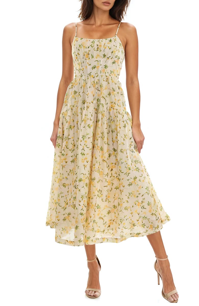 Socialite Floral Midi Dress, Main, color, Cream/ Yellow