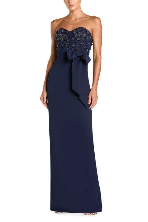 Strapless Embellished Bustier Gown with Bow