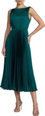 Mac Duggal Petite Sleeveless High Neck Pleated Midi Dress