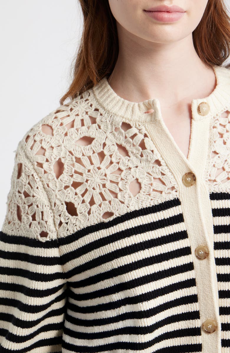 FRAME The Coastal Stripe Crochet Cardigan, Alternate, color, Cream Multi