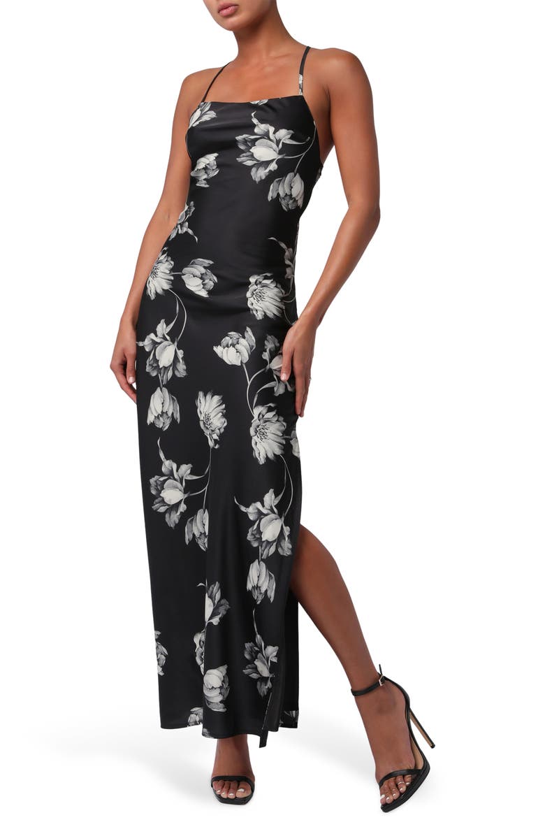 Lulus Cori Crossback Maxi Dress, Main, color, Black Floral