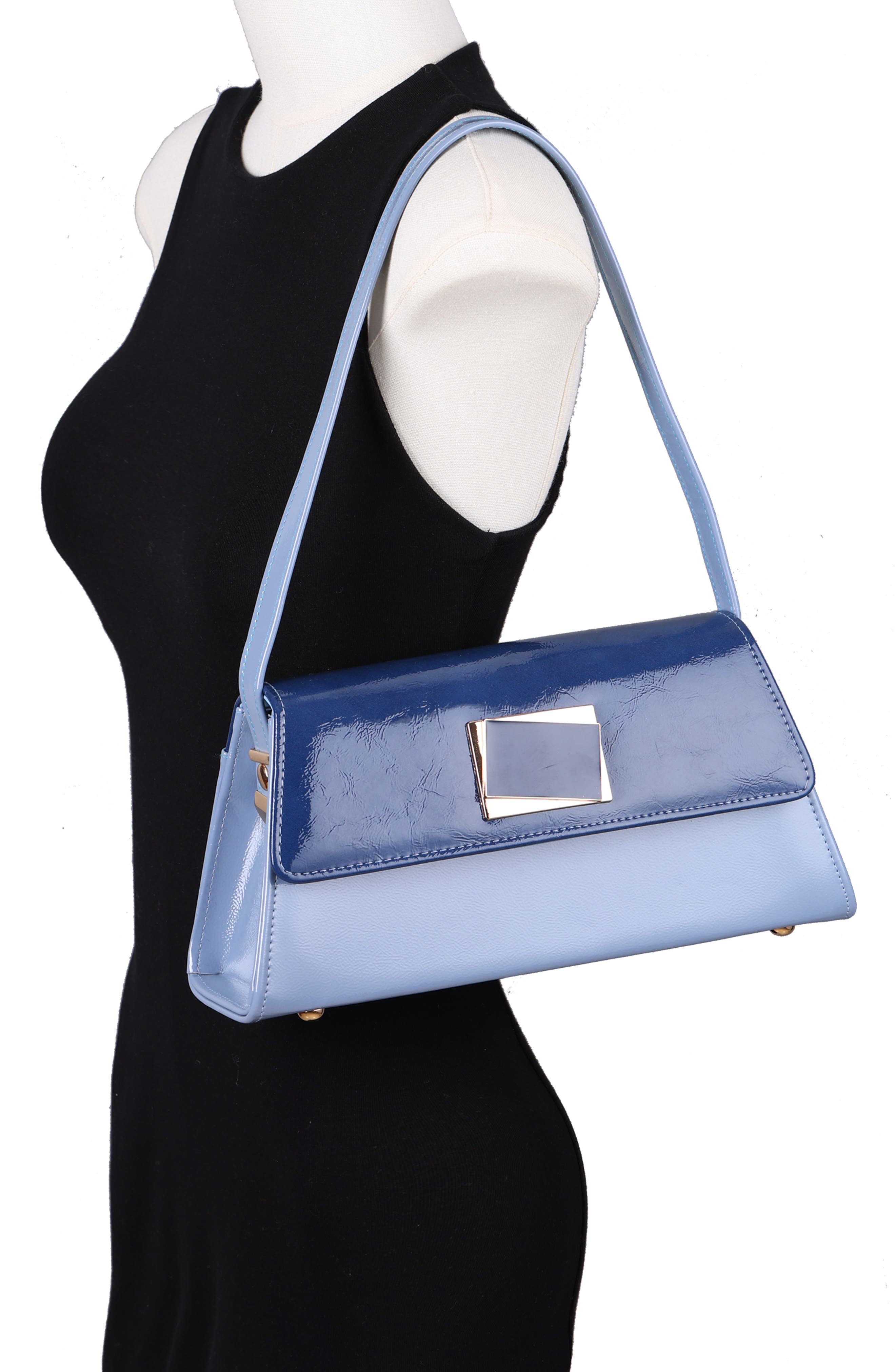 NINETY UNION Patent Faux Leather Handbag, Alternate, color, Blue Multi