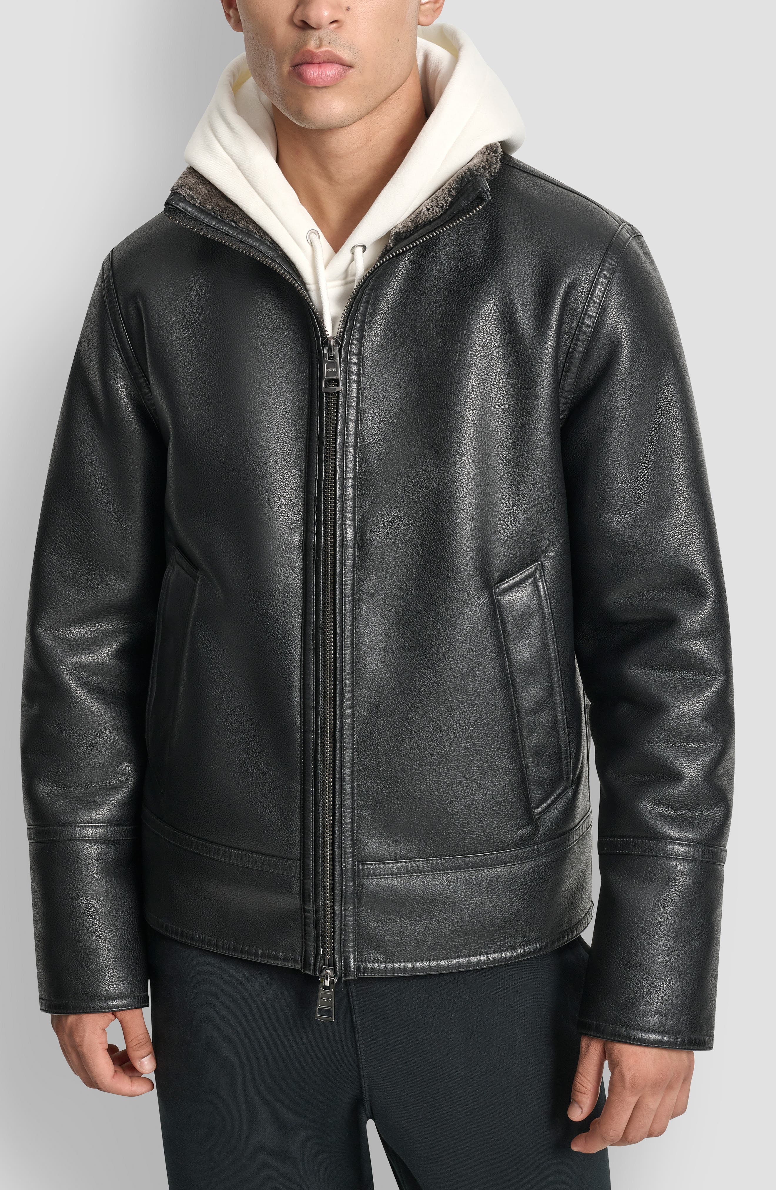 DKNY Faux Fur Lined Pebble Jacket