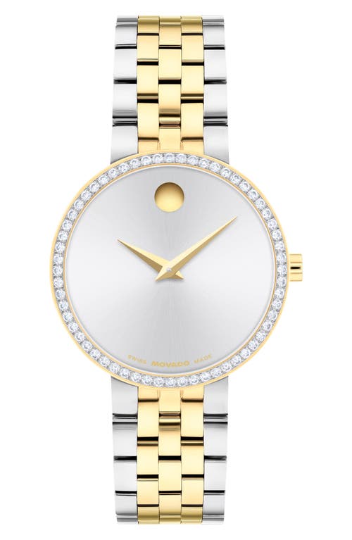 Movado Women's Museum Classic Lab Grown Diamond Swiss Quartz Light Yellow Pvd Watch, 29.5mm In Ivory/two Tone