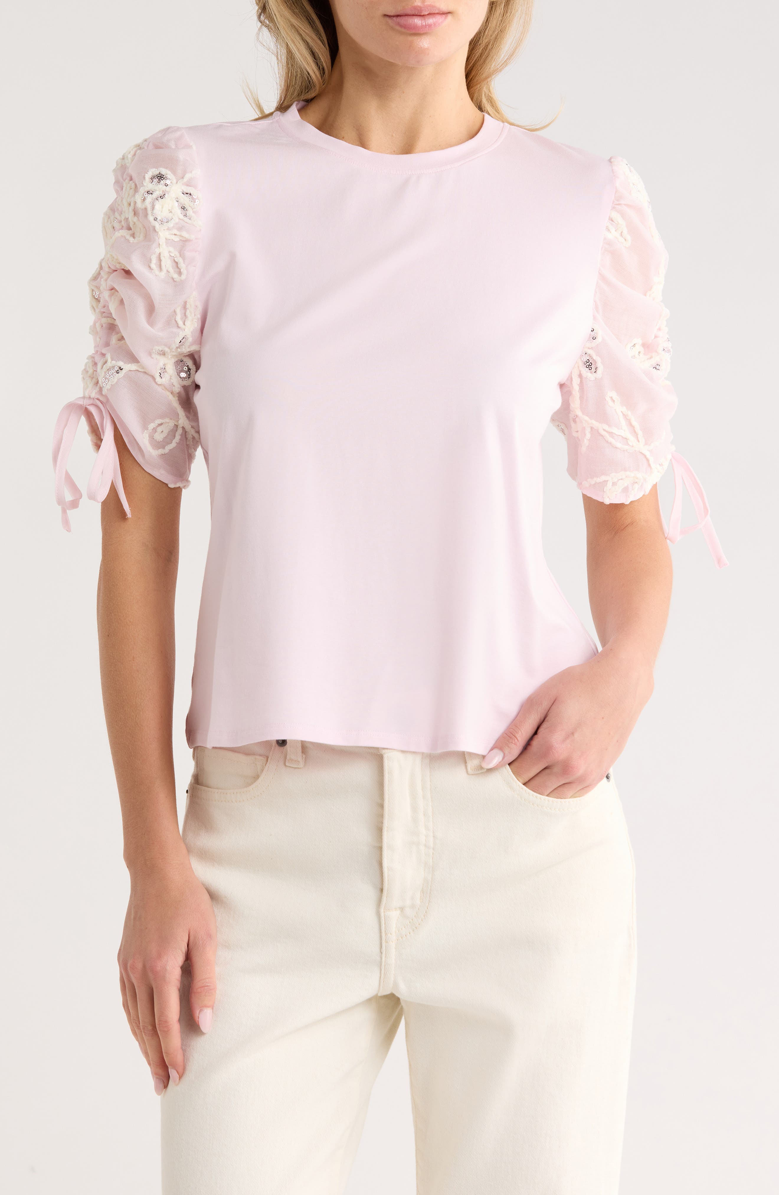 Nicole Miller Sequin Embellished Puff Sleeve Top