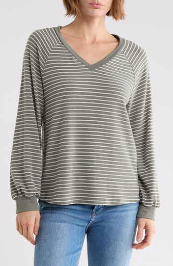 Striped Brushed Raglan Sleeve Pullover