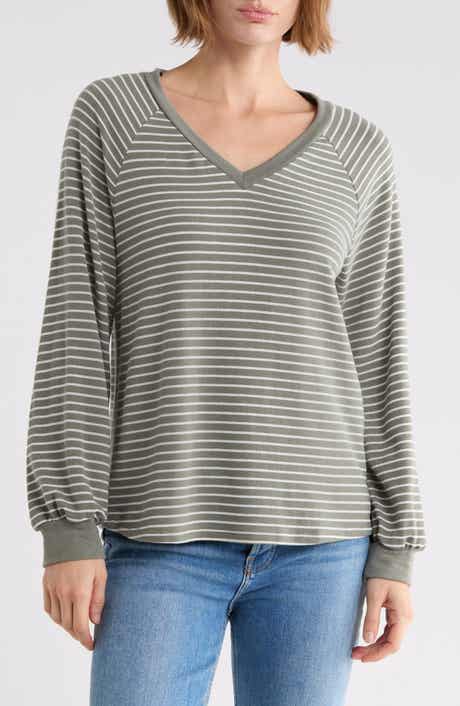 Striped Brushed Raglan Sleeve Pullover