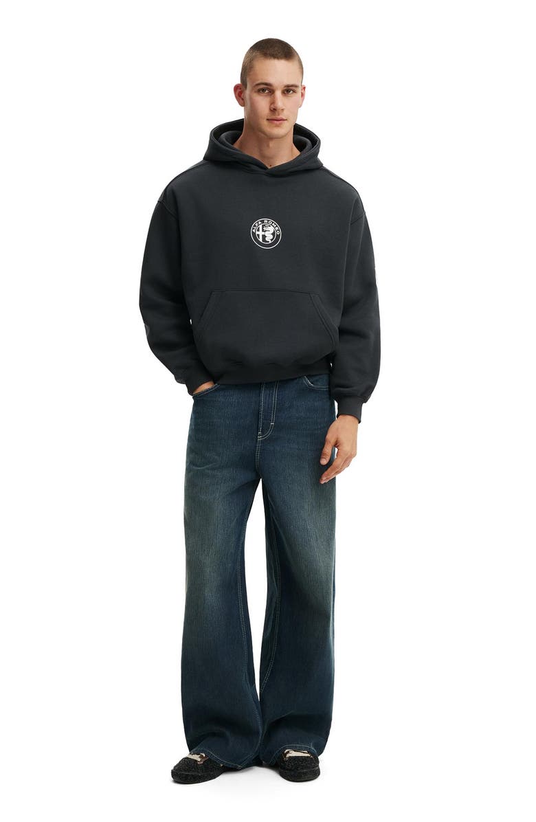 Cotton On Men's Box Fit Alfa Romeo Hoodie, Alternate, color, Lcn Alf Washed Black Alfa