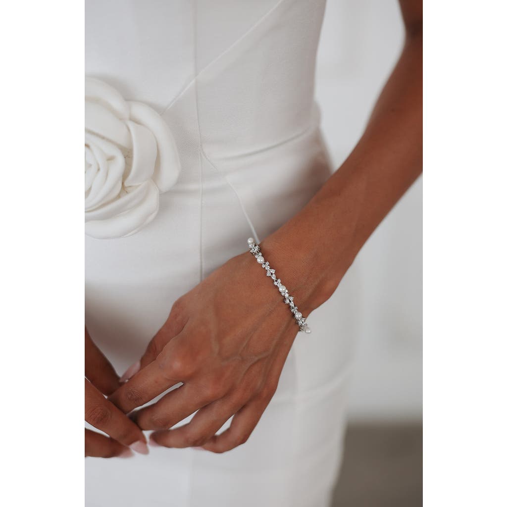Untamed Petals Opulent Pearl And Crystal Bracelet In Silver