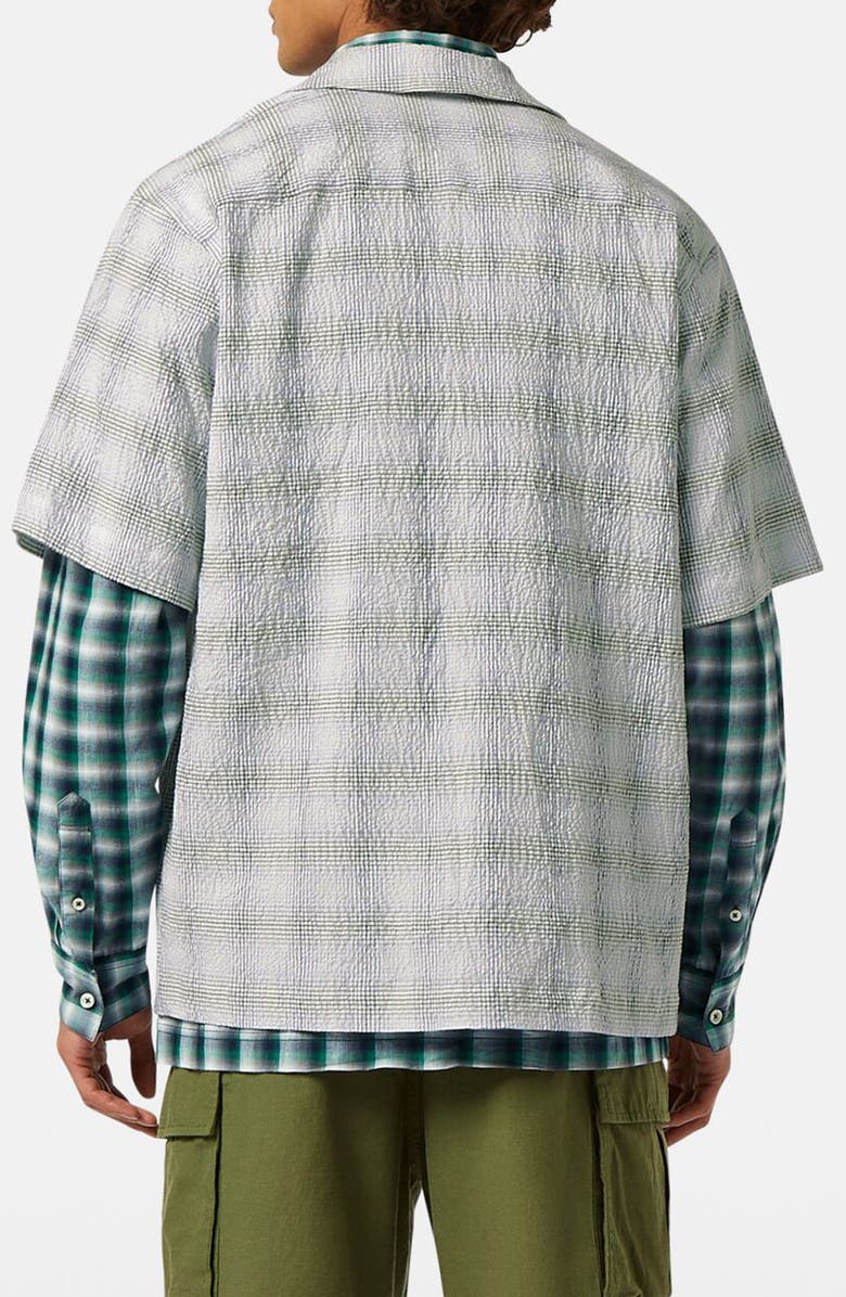 Scotch & Soda Relaxed Fit Crinkle Plaid Stretch Cotton Camp Shirt, Alternate, color, Swan Crinkle Check