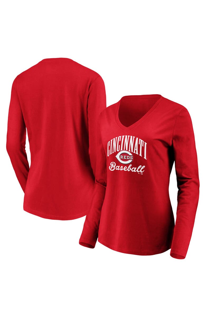 FANATICS Women's Fanatics Branded Red Cincinnati Reds Victory Script V-Neck Long Sleeve T-Shirt, Alternate, color, 