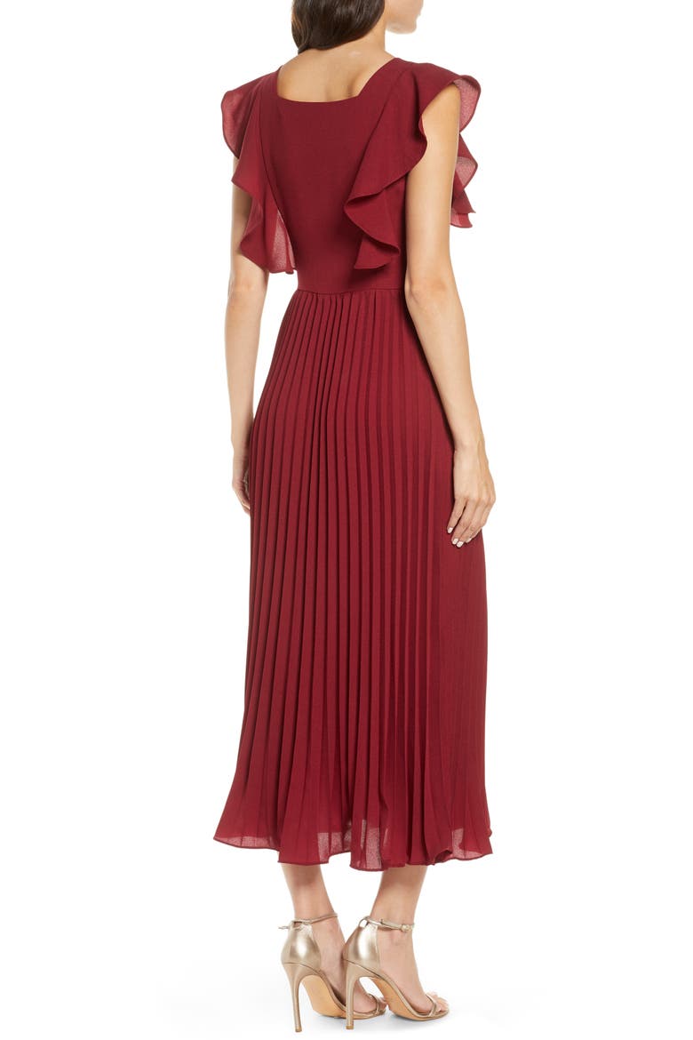 Ensra Ruffle Sleeve Midi Dress, Alternate, color, BURGUNDY
