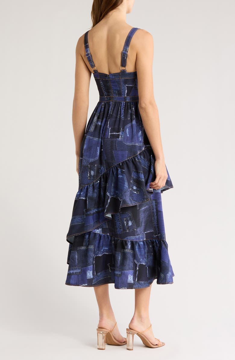 Cinq à Sept Jordyn Patchwork Denim Ruffle Midi Dress, Alternate, color,