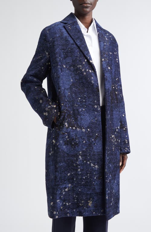 Lafayette 148 New York Soft Shoulder Metallic Jacquard Coat In Blue