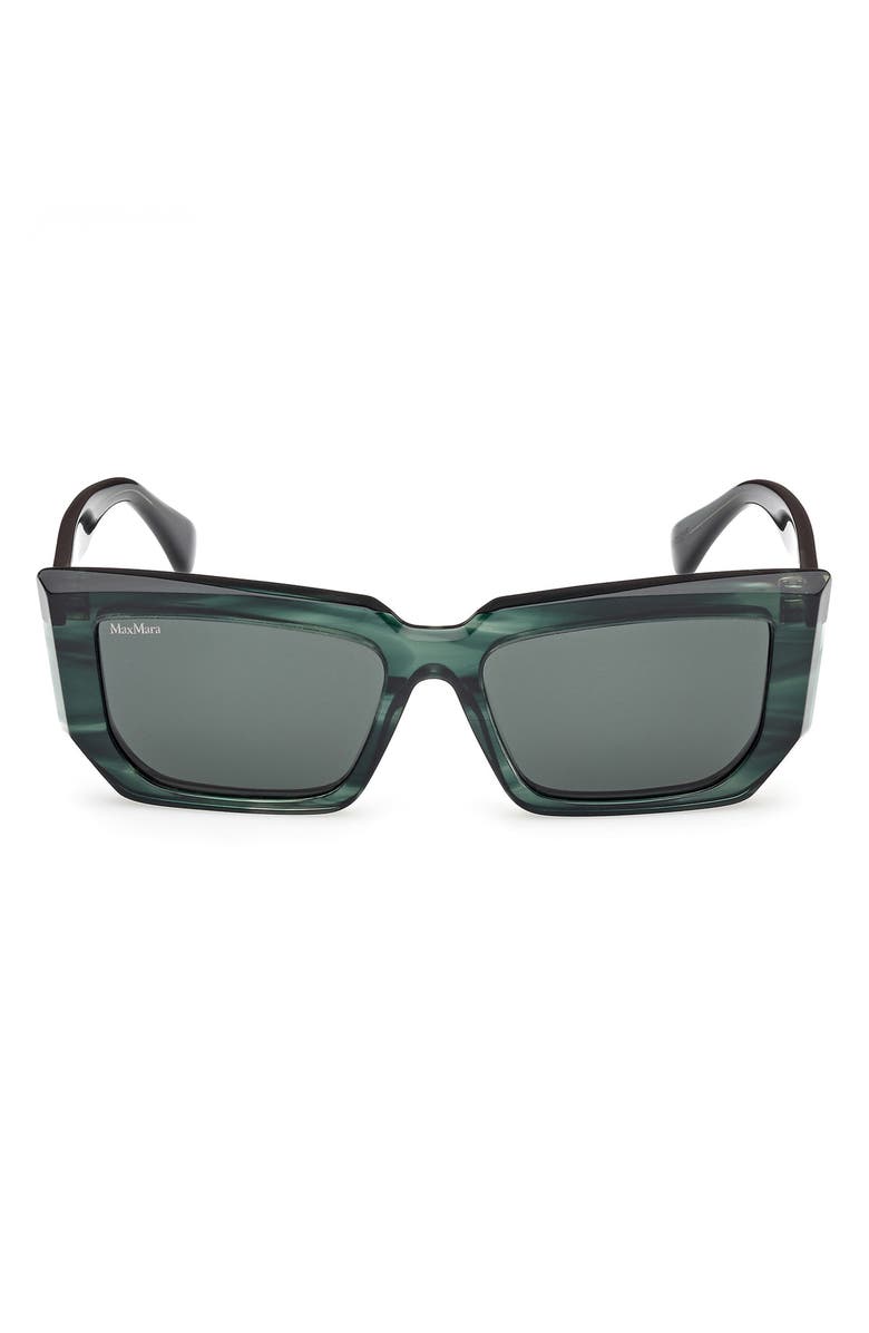 Max Mara 54mm Rectangular Sunglasses, Main, color, Striped Deep Emerald / Emerald